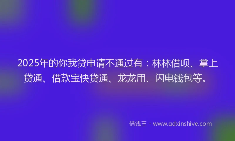 2025年的你我贷申请不通过有：林林借呗、掌上贷通、借款宝快贷通、龙龙用、闪电钱包等。