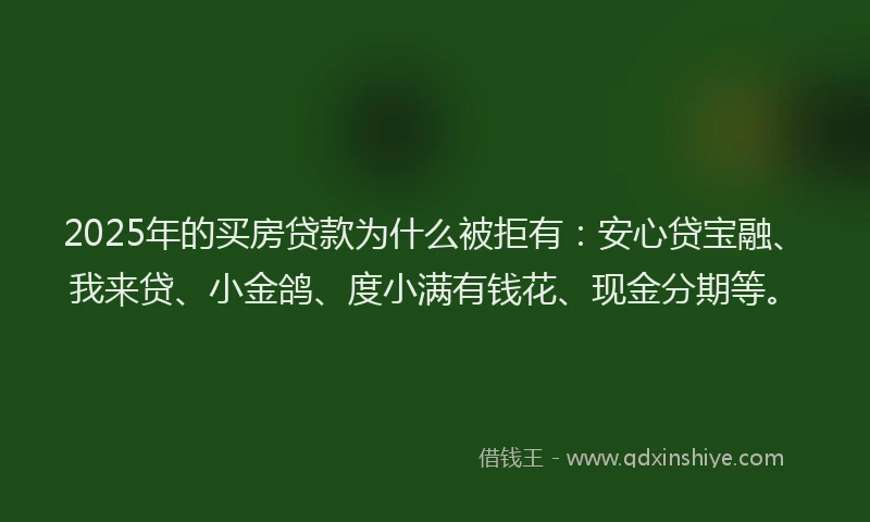 2025年的买房贷款为什么被拒有：安心贷宝融、我来贷、小金鸽、度小满有钱花、现金分期等。