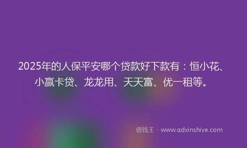 2025年的人保平安哪个贷款好下款有：恒小花、小赢卡贷、龙龙用、天天富、优一租等。