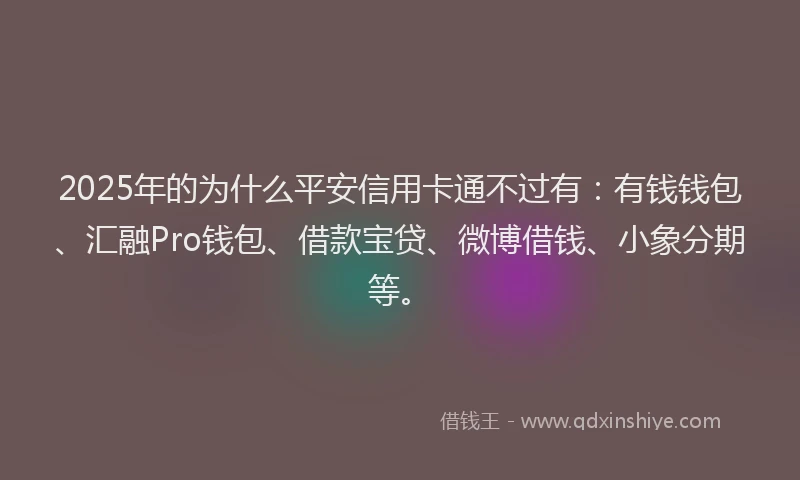2025年的为什么平安信用卡通不过有：有钱钱包、汇融Pro钱包、借款宝贷、微博借钱、小象分期等。