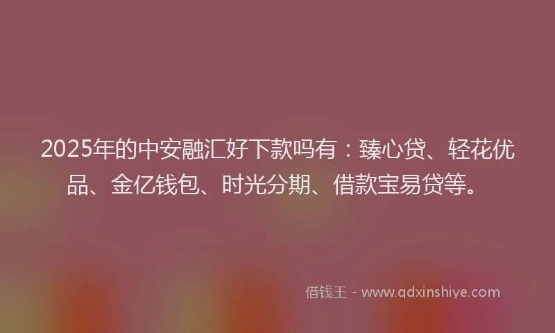 2025年的中安融汇好下款吗有：臻心贷、轻花优品、金亿钱包、时光分期、借款宝易贷等。