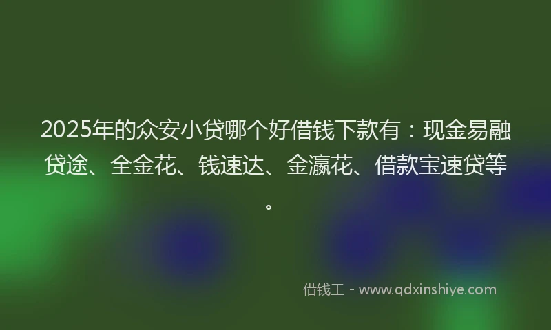 2025年的众安小贷哪个好借钱下款有：现金易融贷途、全金花、钱速达、金瀛花、借款宝速贷等。