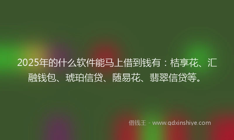2025年的什么软件能马上借到钱有：桔享花、汇融钱包、琥珀信贷、随易花、翡翠信贷等。