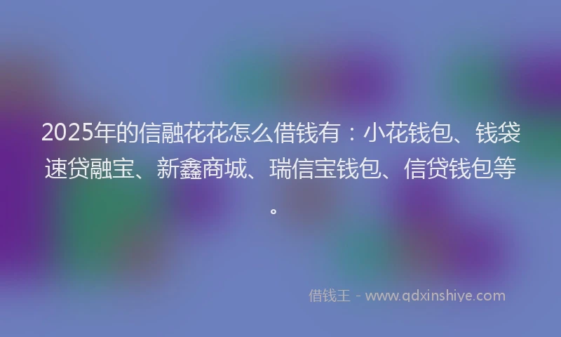 2025年的信融花花怎么借钱有：小花钱包、钱袋速贷融宝、新鑫商城、瑞信宝钱包、信贷钱包等。
