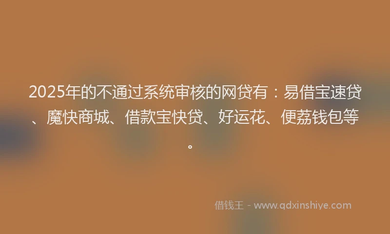 2025年的不通过系统审核的网贷有：易借宝速贷、魔快商城、借款宝快贷、好运花、便荔钱包等。