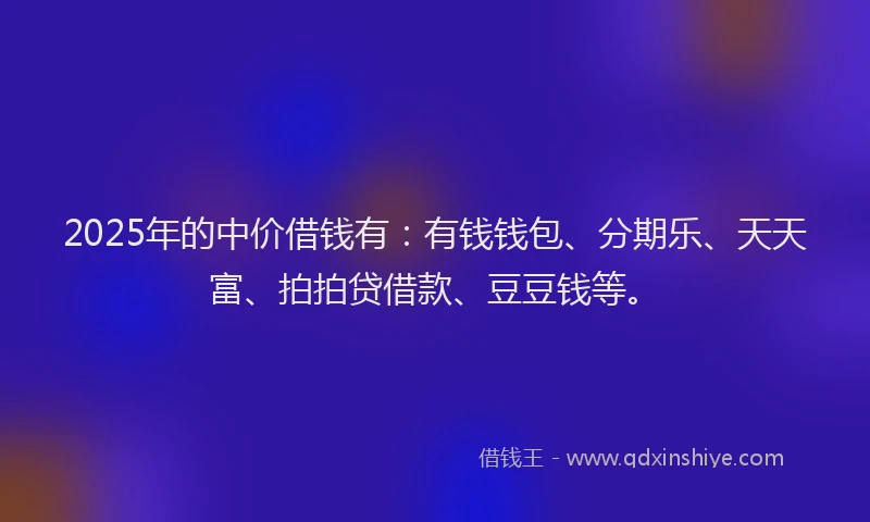 2025年的中价借钱有：有钱钱包、分期乐、天天富、拍拍贷借款、豆豆钱等。