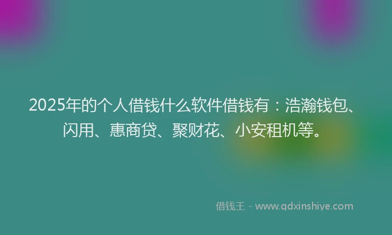 2025年的个人借钱什么软件借钱有：浩瀚钱包、闪用、惠商贷、聚财花、小安租机等。