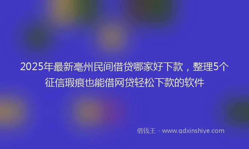 2025年最新亳州民间借贷哪家好下款，整理5个征信瑕疵也能借网贷轻松下款的软件