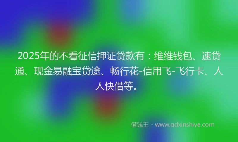 2025年的不看征信押证贷款有：维维钱包、速贷通、现金易融宝贷途、畅行花-信用飞-飞行卡、人人快借等。