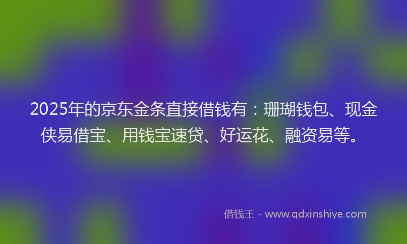 2025年的京东金条直接借钱有：珊瑚钱包、现金侠易借宝、用钱宝速贷、好运花、融资易等。