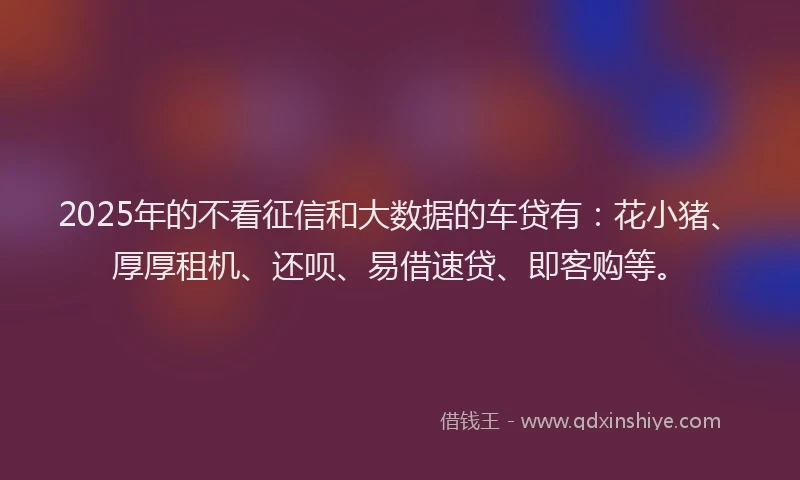 2025年的不看征信和大数据的车贷有：花小猪、厚厚租机、还呗、易借速贷、即客购等。