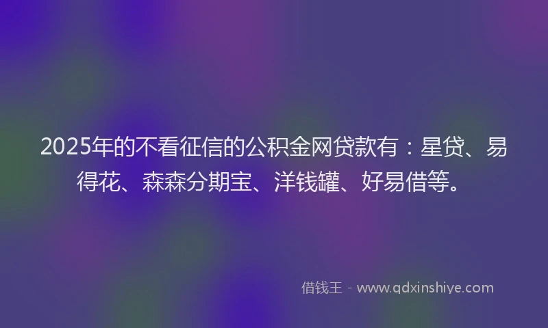 2025年的不看征信的公积金网贷款有：星贷、易得花、森森分期宝、洋钱罐、好易借等。