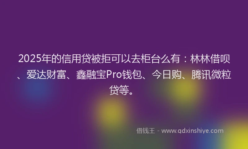 2025年的信用贷被拒可以去柜台么有：林林借呗、爱达财富、鑫融宝Pro钱包、今日购、腾讯微粒贷等。