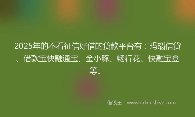2025年的不看征信好借的贷款平台有：玛瑙信贷、借款宝快融通宝、金小豚、畅行花、快融宝盒等。