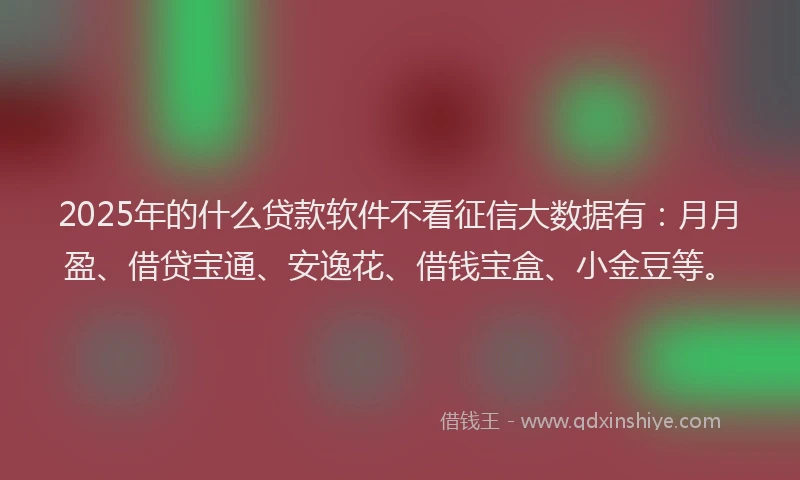 2025年的什么贷款软件不看征信大数据有：月月盈、借贷宝通、安逸花、借钱宝盒、小金豆等。