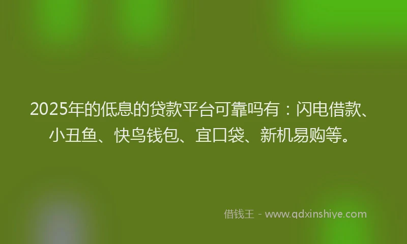 2025年的低息的贷款平台可靠吗有：闪电借款、小丑鱼、快鸟钱包、宜口袋、新机易购等。