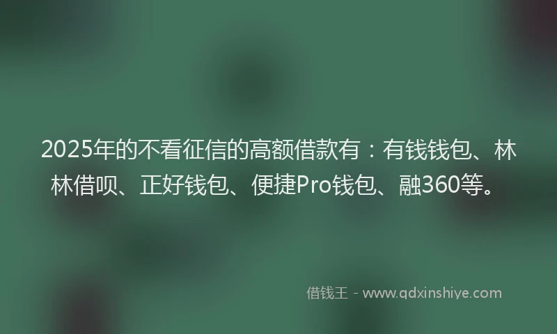 2025年的不看征信的高额借款有：有钱钱包、林林借呗、正好钱包、便捷Pro钱包、融360等。