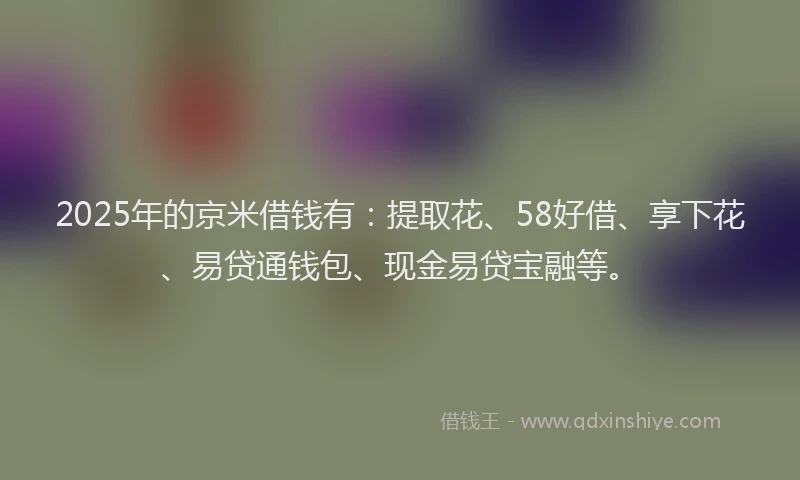 2025年的京米借钱有：提取花、58好借、享下花、易贷通钱包、现金易贷宝融等。