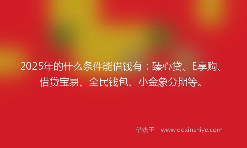 2025年的什么条件能借钱有：臻心贷、E享购、借贷宝易、全民钱包、小金象分期等。