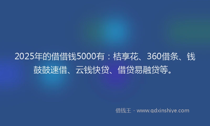 2025年的借借钱5000有：桔享花、360借条、钱鼓鼓速借、云钱快贷、借贷易融贷等。