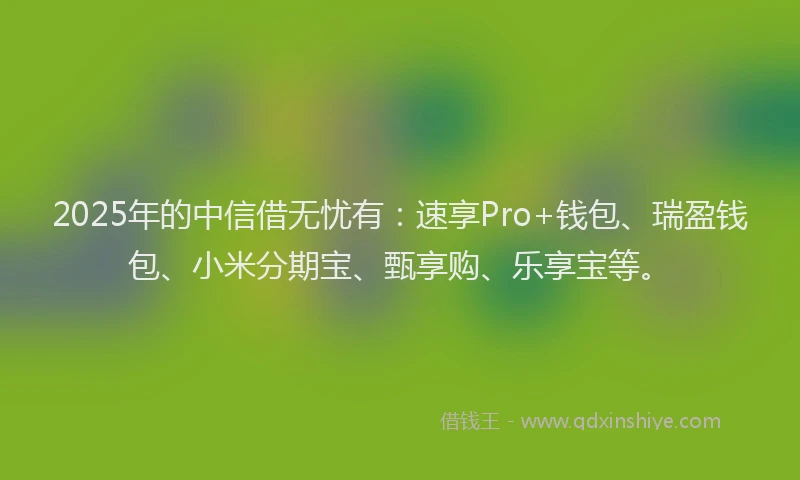 2025年的中信借无忧有：速享Pro+钱包、瑞盈钱包、小米分期宝、甄享购、乐享宝等。