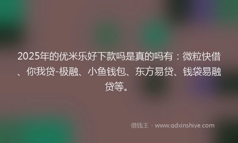 2025年的优米乐好下款吗是真的吗有：微粒快借、你我贷-极融、小鱼钱包、东方易贷、钱袋易融贷等。