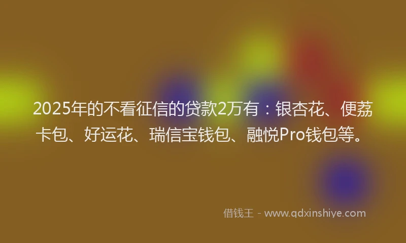 2025年的不看征信的贷款2万有：银杏花、便荔卡包、好运花、瑞信宝钱包、融悦Pro钱包等。