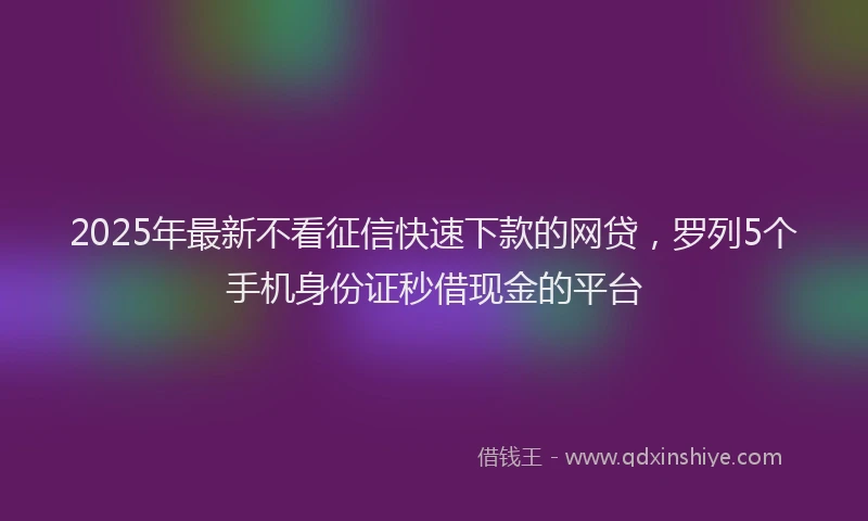 2025年最新不看征信快速下款的网贷，罗列5个手机身份证秒借现金的平台