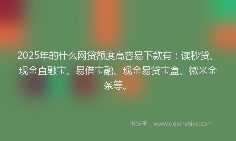 2025年的什么网贷额度高容易下款有：读秒贷、现金直融宝、易借宝融、现金易贷宝盒、微米金条等。