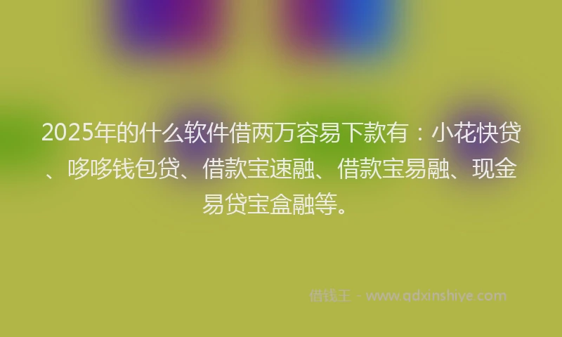 2025年的什么软件借两万容易下款有：小花快贷、哆哆钱包贷、借款宝速融、借款宝易融、现金易贷宝盒融等。
