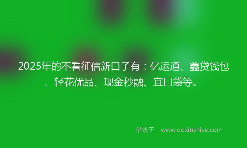 2025年的不看征信新口子有：亿运通、鑫贷钱包、轻花优品、现金秒融、宜口袋等。