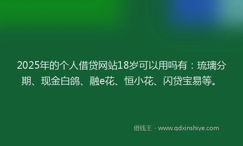 2025年的个人借贷网站18岁可以用吗有：琉璃分期、现金白鸽、融e花、恒小花、闪贷宝易等。