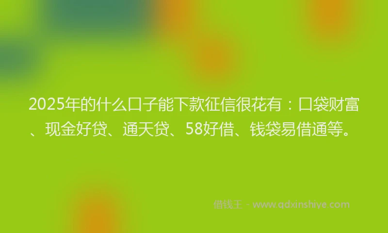 2025年的什么口子能下款征信很花有：口袋财富、现金好贷、通天贷、58好借、钱袋易借通等。