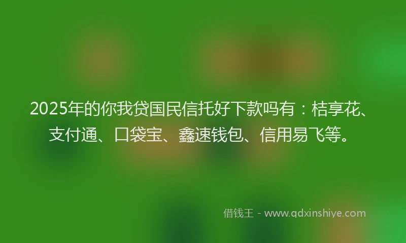 2025年的你我贷国民信托好下款吗有：桔享花、支付通、口袋宝、鑫速钱包、信用易飞等。