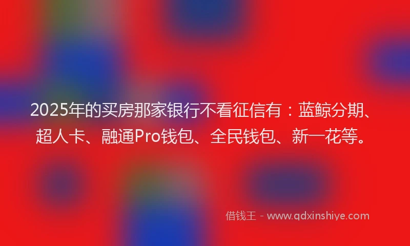 2025年的买房那家银行不看征信有：蓝鲸分期、超人卡、融通Pro钱包、全民钱包、新一花等。