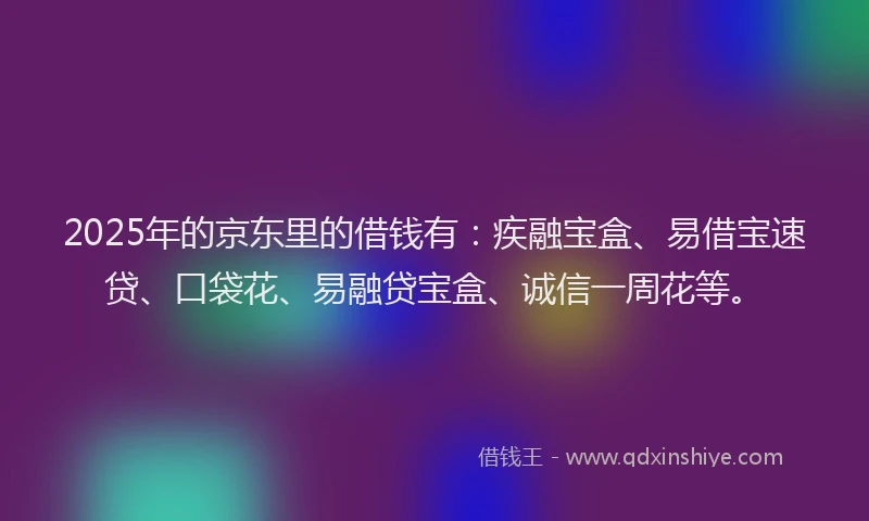 2025年的京东里的借钱有：疾融宝盒、易借宝速贷、口袋花、易融贷宝盒、诚信一周花等。
