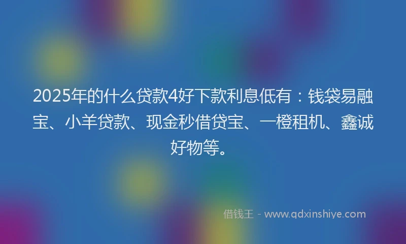 2025年的什么贷款4好下款利息低有：钱袋易融宝、小羊贷款、现金秒借贷宝、一橙租机、鑫诚好物等。