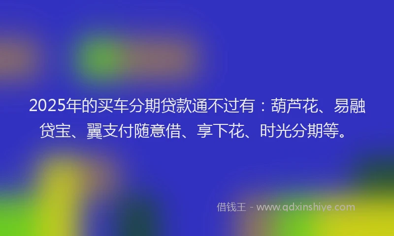 2025年的买车分期贷款通不过有：葫芦花、易融贷宝、翼支付随意借、享下花、时光分期等。