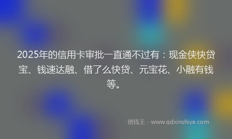 2025年的信用卡审批一直通不过有：现金侠快贷宝、钱速达融、借了么快贷、元宝花、小融有钱等。