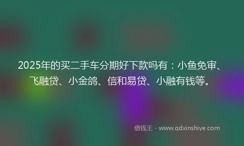 2025年的买二手车分期好下款吗有：小鱼免审、飞融贷、小金鸽、信和易贷、小融有钱等。