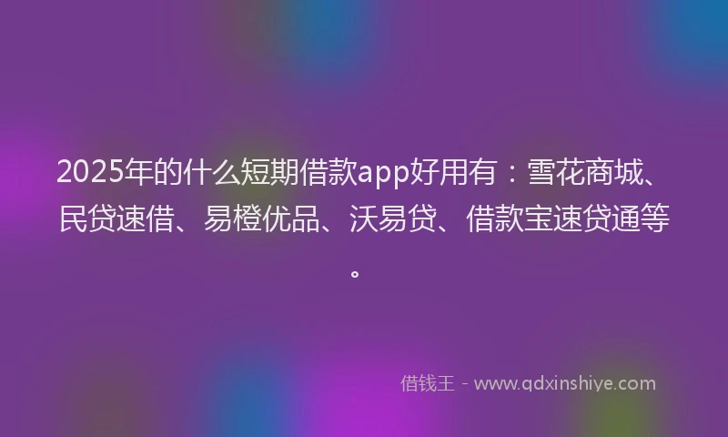 2025年的什么短期借款app好用有：雪花商城、民贷速借、易橙优品、沃易贷、借款宝速贷通等。