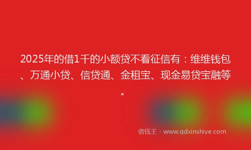 2025年的借1千的小额贷不看征信有：维维钱包、万通小贷、信贷通、金租宝、现金易贷宝融等。