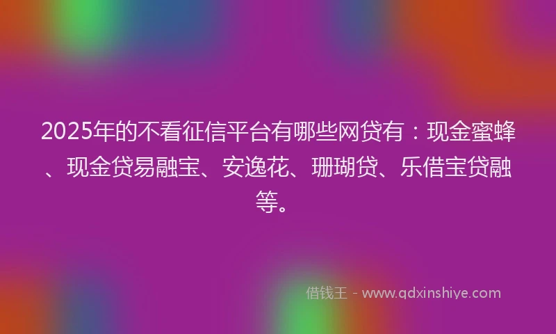 2025年的不看征信平台有哪些网贷有：现金蜜蜂、现金贷易融宝、安逸花、珊瑚贷、乐借宝贷融等。