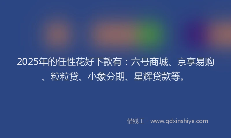 2025年的任性花好下款有：六号商城、京享易购、粒粒贷、小象分期、星辉贷款等。