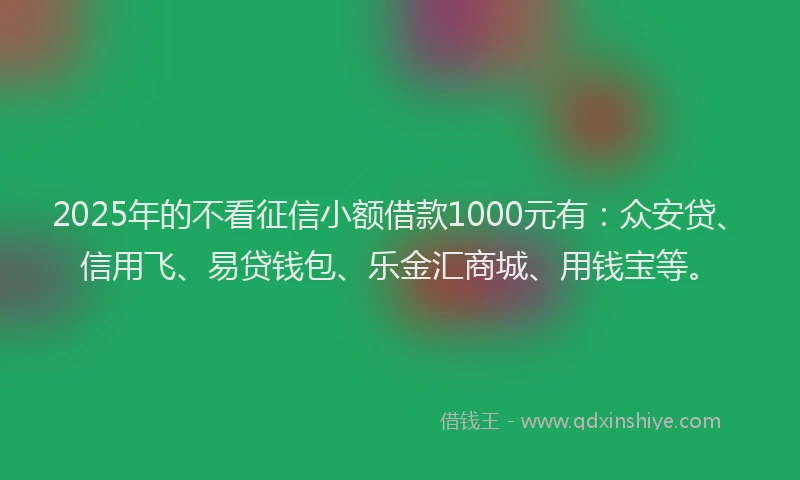 2025年的不看征信小额借款1000元有：众安贷、信用飞、易贷钱包、乐金汇商城、用钱宝等。