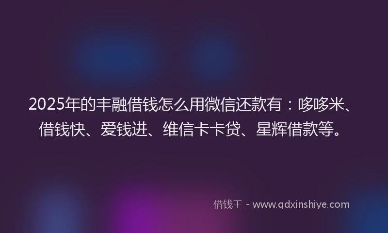 2025年的丰融借钱怎么用微信还款有：哆哆米、借钱快、爱钱进、维信卡卡贷、星辉借款等。