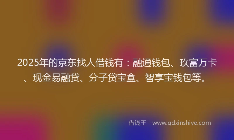 2025年的京东找人借钱有：融通钱包、玖富万卡、现金易融贷、分子贷宝盒、智享宝钱包等。