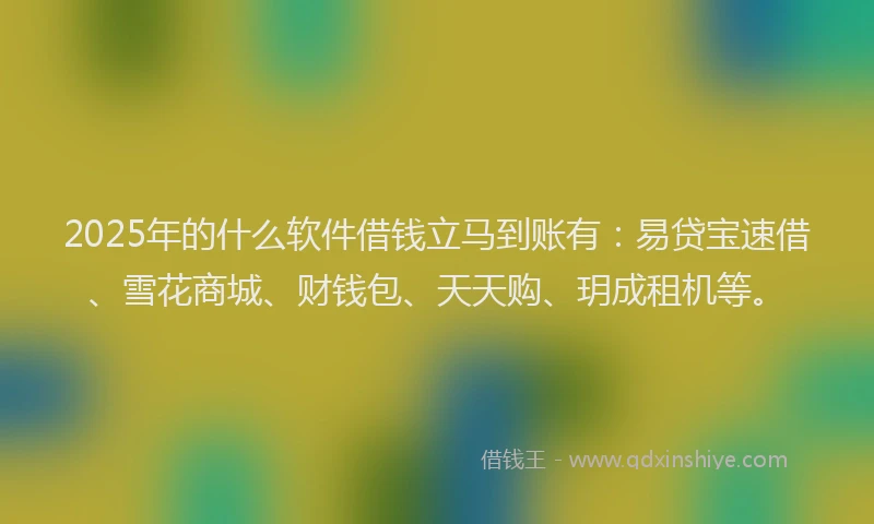 2025年的什么软件借钱立马到账有：易贷宝速借、雪花商城、财钱包、天天购、玥成租机等。
