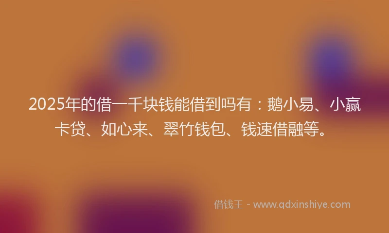2025年的借一千块钱能借到吗有：鹅小易、小赢卡贷、如心来、翠竹钱包、钱速借融等。