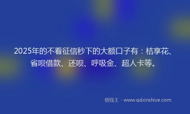 2025年的不看征信秒下的大额口子有：桔享花、省呗借款、还呗、呼吸金、超人卡等。